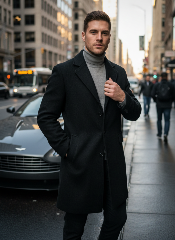 Elegant Men's Winter Wool Trench